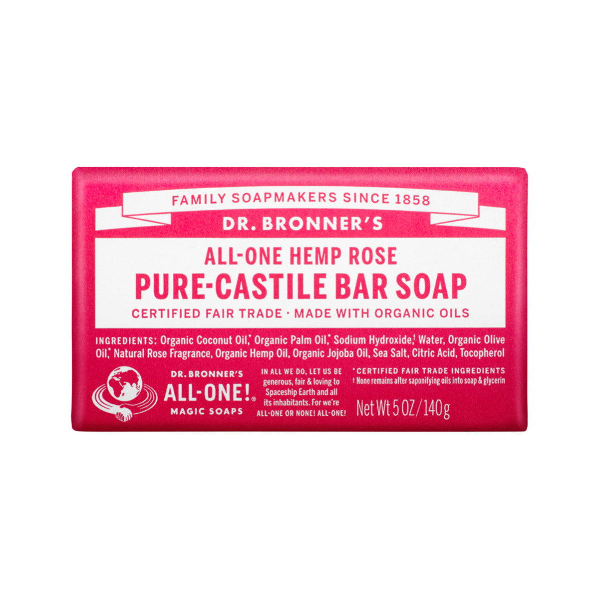 Dr Bronners Organic Bar Soap (Hemp AllOne) Rose 140g