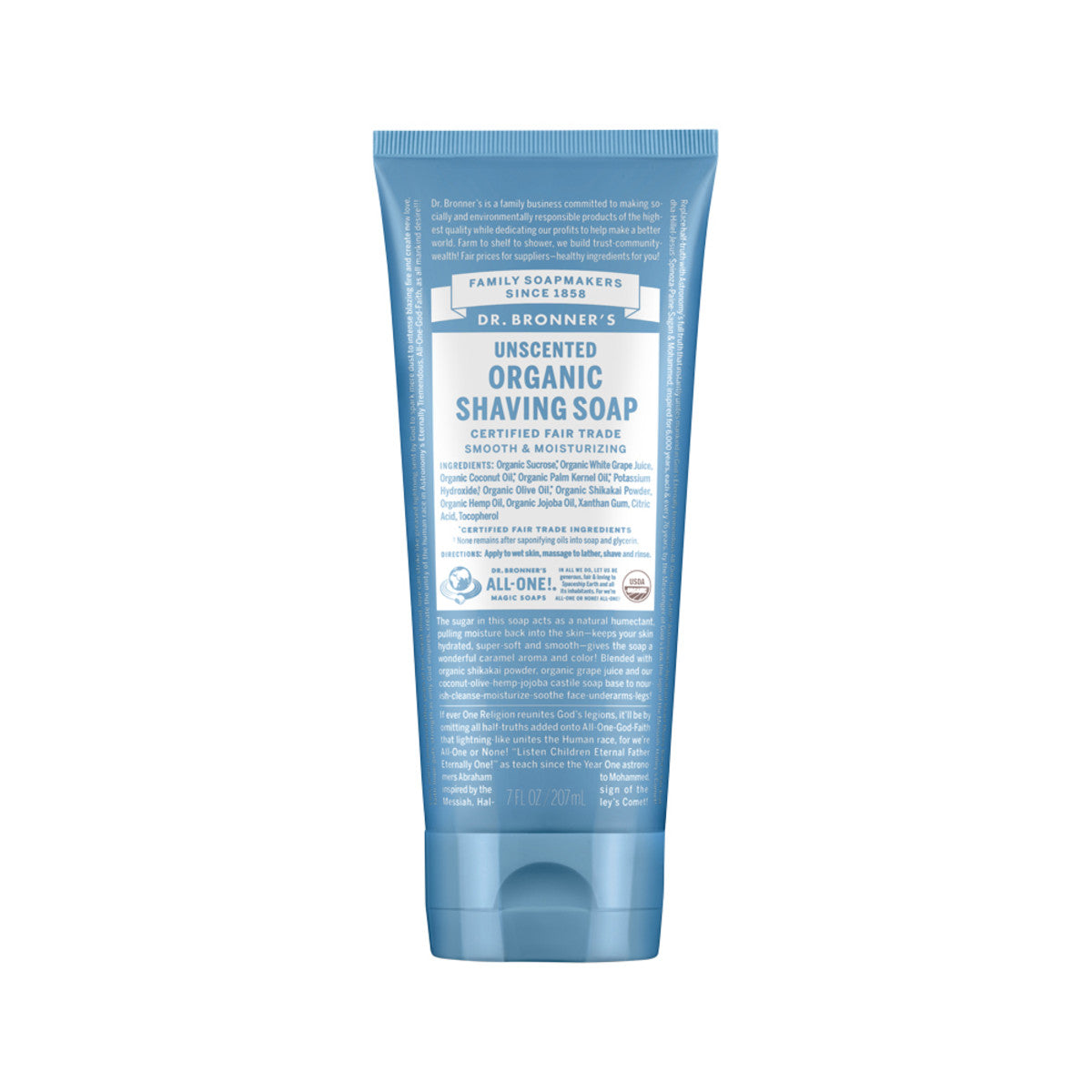 Dr Bronners Organic Shaving Soap Unscented 207ml