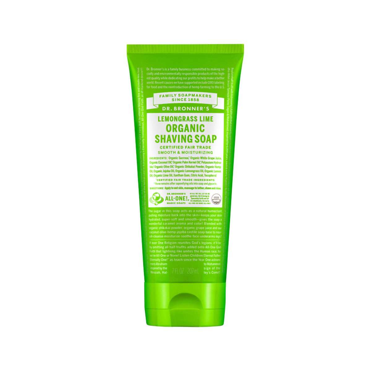 Dr Bronners Organic Shaving Soap Lemongrass Lime 207ml