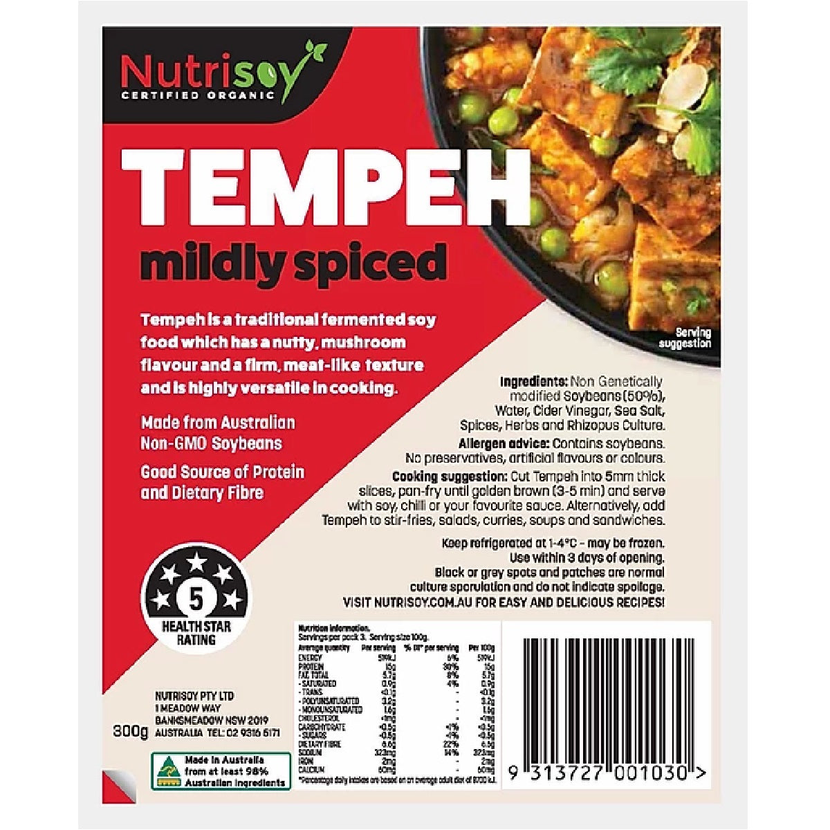 Nutrisoy Tempeh Mild Spice 300g