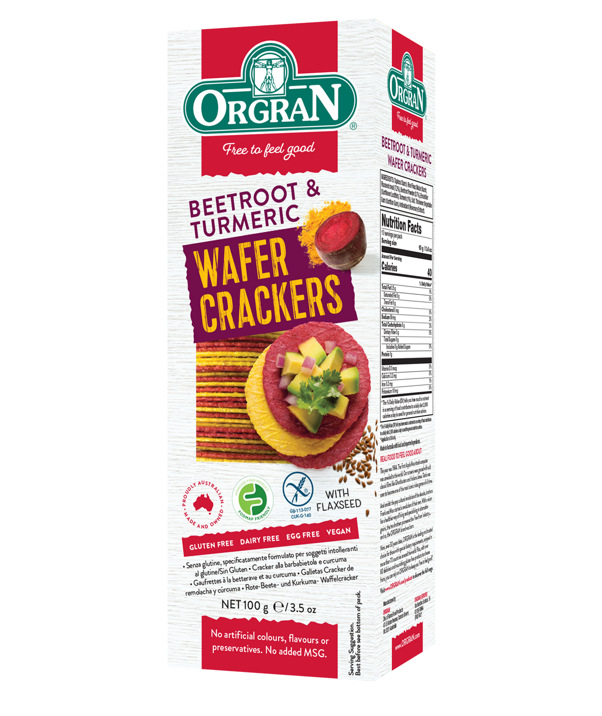 Orgran Gluten Free Crackers Wafer Beet and Turmer 100g