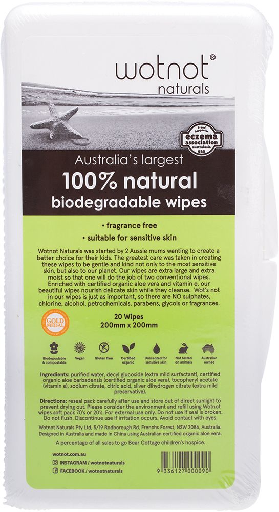 Wotnot Travel Wipes With Travel Case 100% Biodegradable 20