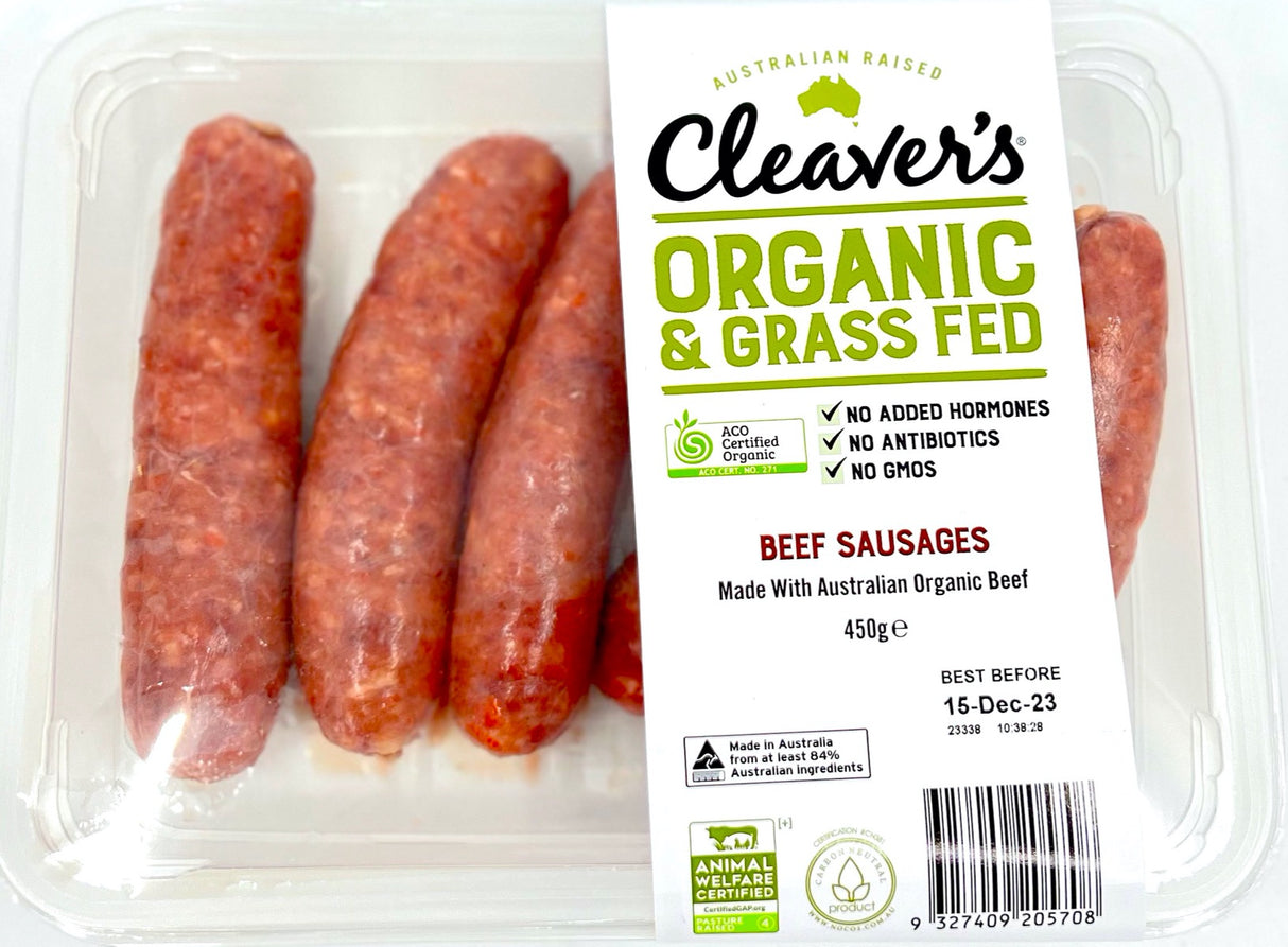 Cleavers Organic Meat Beef Sausages 450G