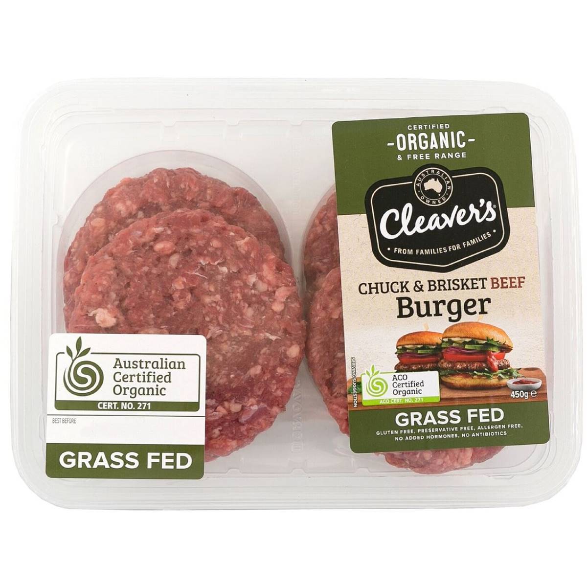 Cleavers Organic Meat Cleavers Burgers 450g