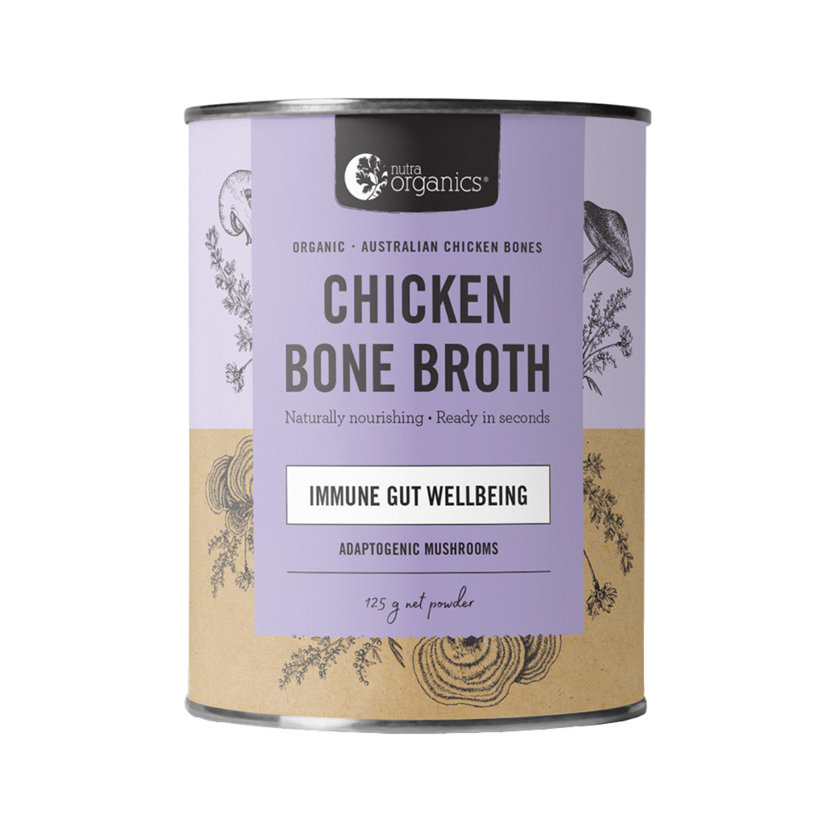 Nutra Organics Bone Broth Chicken Adaptogenic Mushrooms 125g