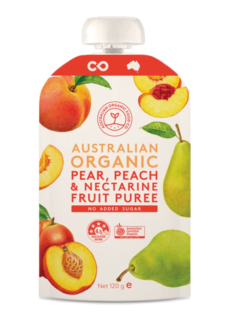 Australian Organic Food Co Pear, Peach & Nectarine Fruit Puree 120g